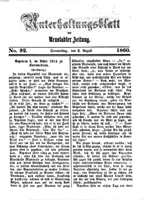 Neustadter Zeitung. Unterhaltungsblatt der Neustadter Zeitung (Neustadter Zeitung) Donnerstag 2. August 1860