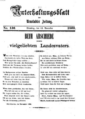 Neustadter Zeitung. Unterhaltungsblatt der Neustadter Zeitung (Neustadter Zeitung) Dienstag 13. November 1860