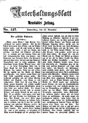 Neustadter Zeitung. Unterhaltungsblatt der Neustadter Zeitung (Neustadter Zeitung) Donnerstag 15. November 1860