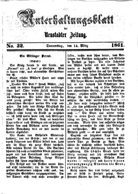 Neustadter Zeitung. Unterhaltungsblatt der Neustadter Zeitung (Neustadter Zeitung) Donnerstag 14. März 1861