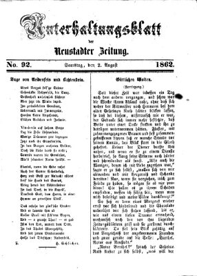 Neustadter Zeitung. Unterhaltungsblatt der Neustadter Zeitung (Neustadter Zeitung) Samstag 2. August 1862