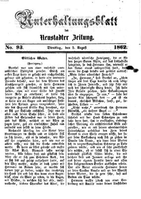 Neustadter Zeitung. Unterhaltungsblatt der Neustadter Zeitung (Neustadter Zeitung) Dienstag 5. August 1862