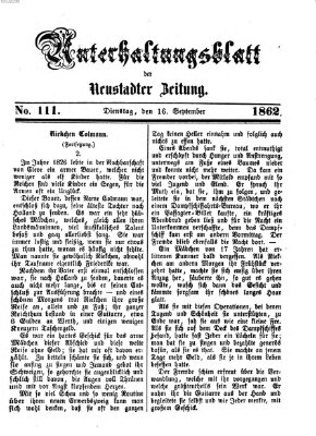 Neustadter Zeitung. Unterhaltungsblatt der Neustadter Zeitung (Neustadter Zeitung) Dienstag 16. September 1862