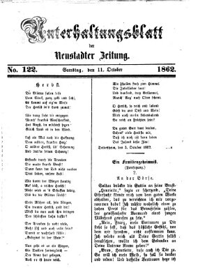 Neustadter Zeitung. Unterhaltungsblatt der Neustadter Zeitung (Neustadter Zeitung) Samstag 11. Oktober 1862