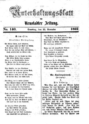 Neustadter Zeitung. Unterhaltungsblatt der Neustadter Zeitung (Neustadter Zeitung) Samstag 22. November 1862