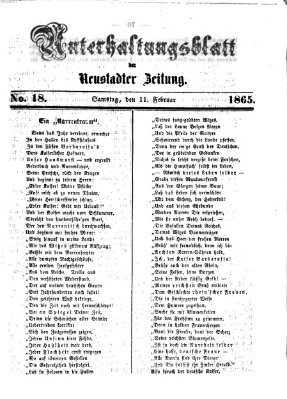 Neustadter Zeitung. Unterhaltungsblatt der Neustadter Zeitung (Neustadter Zeitung) Samstag 11. Februar 1865