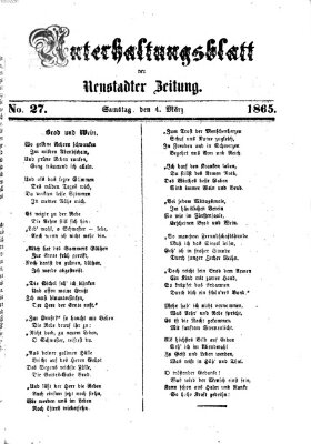 Neustadter Zeitung. Unterhaltungsblatt der Neustadter Zeitung (Neustadter Zeitung) Samstag 4. März 1865