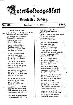 Neustadter Zeitung. Unterhaltungsblatt der Neustadter Zeitung (Neustadter Zeitung) Samstag 18. März 1865