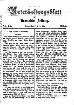 Neustadter Zeitung. Unterhaltungsblatt der Neustadter Zeitung (Neustadter Zeitung) Donnerstag 4. Mai 1865