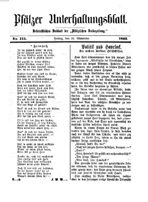 Pfälzer Unterhaltungsblatt (Pfälzische Volkszeitung) Freitag 22. September 1865