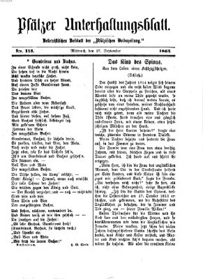 Pfälzer Unterhaltungsblatt (Pfälzische Volkszeitung) Mittwoch 27. September 1865