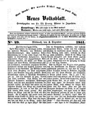 Neues Volksblatt Mittwoch 3. Dezember 1851