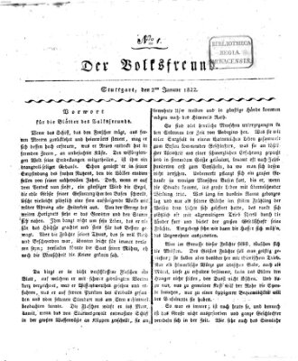 Der Volksfreund (Der Volksfreund aus Schwaben) Mittwoch 2. Januar 1822