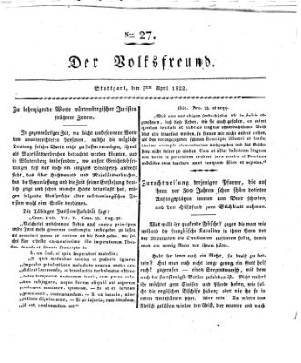 Der Volksfreund (Der Volksfreund aus Schwaben) Mittwoch 3. April 1822