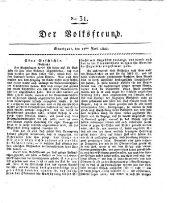 Der Volksfreund (Der Volksfreund aus Schwaben) Mittwoch 17. April 1822