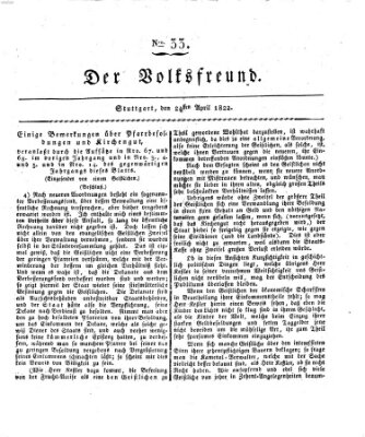 Der Volksfreund (Der Volksfreund aus Schwaben) Mittwoch 24. April 1822