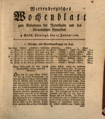 Wittenbergsches Wochenblatt zum Aufnehmen der Naturkunde und des ökonomischen Gewerbes Freitag 29. Januar 1768