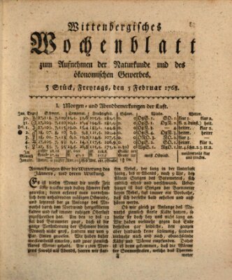 Wittenbergsches Wochenblatt zum Aufnehmen der Naturkunde und des ökonomischen Gewerbes Freitag 5. Februar 1768