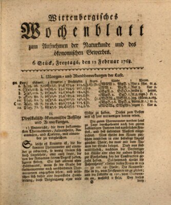 Wittenbergsches Wochenblatt zum Aufnehmen der Naturkunde und des ökonomischen Gewerbes Freitag 12. Februar 1768