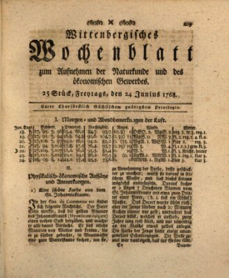 Wittenbergsches Wochenblatt zum Aufnehmen der Naturkunde und des ökonomischen Gewerbes Freitag 24. Juni 1768