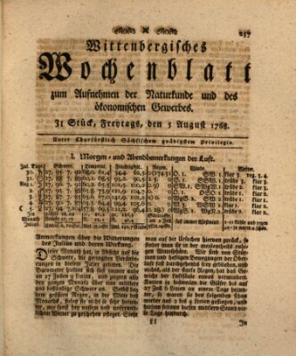 Wittenbergsches Wochenblatt zum Aufnehmen der Naturkunde und des ökonomischen Gewerbes Freitag 5. August 1768