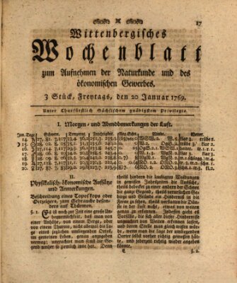 Wittenbergsches Wochenblatt zum Aufnehmen der Naturkunde und des ökonomischen Gewerbes Freitag 20. Januar 1769