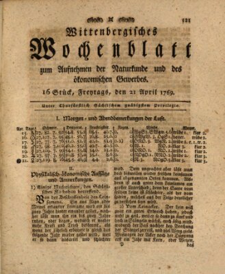 Wittenbergsches Wochenblatt zum Aufnehmen der Naturkunde und des ökonomischen Gewerbes Freitag 21. April 1769