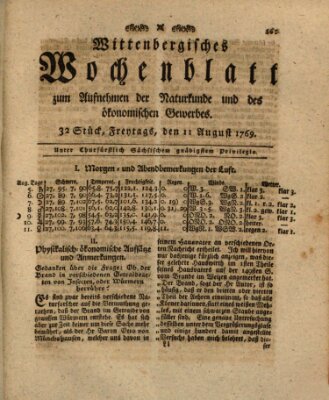 Wittenbergsches Wochenblatt zum Aufnehmen der Naturkunde und des ökonomischen Gewerbes Freitag 11. August 1769