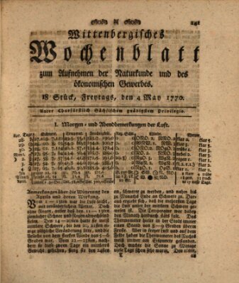 Wittenbergsches Wochenblatt zum Aufnehmen der Naturkunde und des ökonomischen Gewerbes Freitag 4. Mai 1770