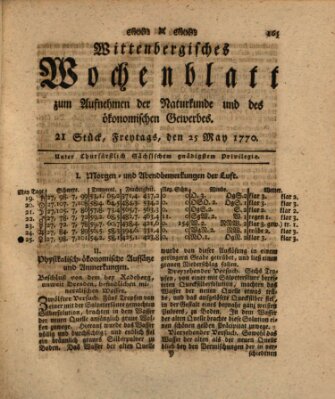 Wittenbergsches Wochenblatt zum Aufnehmen der Naturkunde und des ökonomischen Gewerbes Freitag 25. Mai 1770