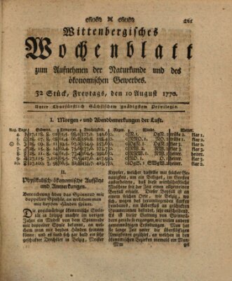 Wittenbergsches Wochenblatt zum Aufnehmen der Naturkunde und des ökonomischen Gewerbes Freitag 10. August 1770