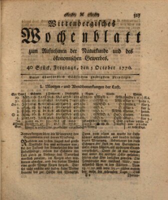 Wittenbergsches Wochenblatt zum Aufnehmen der Naturkunde und des ökonomischen Gewerbes Freitag 5. Oktober 1770