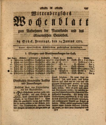 Wittenbergsches Wochenblatt zum Aufnehmen der Naturkunde und des ökonomischen Gewerbes Freitag 14. Juni 1771