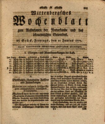 Wittenbergsches Wochenblatt zum Aufnehmen der Naturkunde und des ökonomischen Gewerbes Freitag 21. Juni 1771