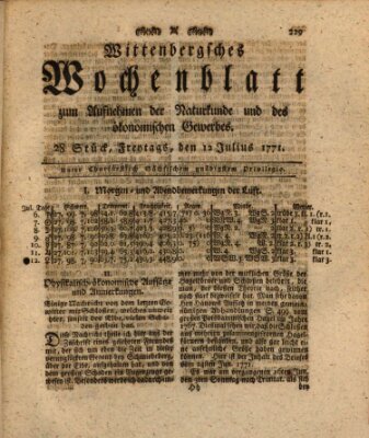 Wittenbergsches Wochenblatt zum Aufnehmen der Naturkunde und des ökonomischen Gewerbes Freitag 12. Juli 1771