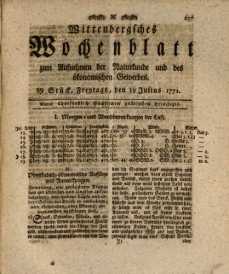 Wittenbergsches Wochenblatt zum Aufnehmen der Naturkunde und des ökonomischen Gewerbes Freitag 19. Juli 1771