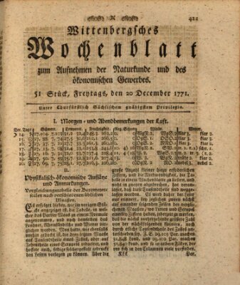 Wittenbergsches Wochenblatt zum Aufnehmen der Naturkunde und des ökonomischen Gewerbes Freitag 20. Dezember 1771