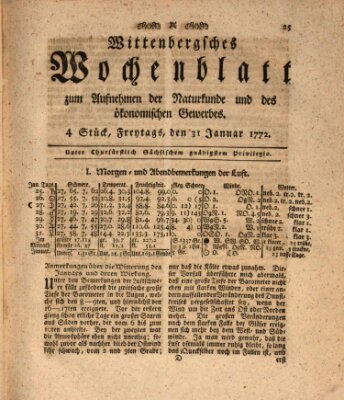 Wittenbergsches Wochenblatt zum Aufnehmen der Naturkunde und des ökonomischen Gewerbes Freitag 31. Januar 1772