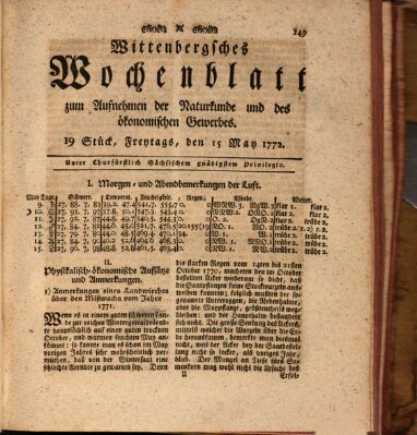 Wittenbergsches Wochenblatt zum Aufnehmen der Naturkunde und des ökonomischen Gewerbes Freitag 15. Mai 1772