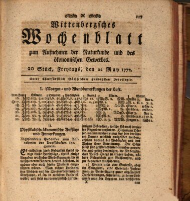 Wittenbergsches Wochenblatt zum Aufnehmen der Naturkunde und des ökonomischen Gewerbes Freitag 22. Mai 1772