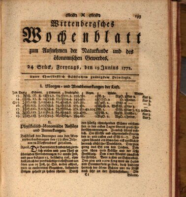 Wittenbergsches Wochenblatt zum Aufnehmen der Naturkunde und des ökonomischen Gewerbes Freitag 19. Juni 1772