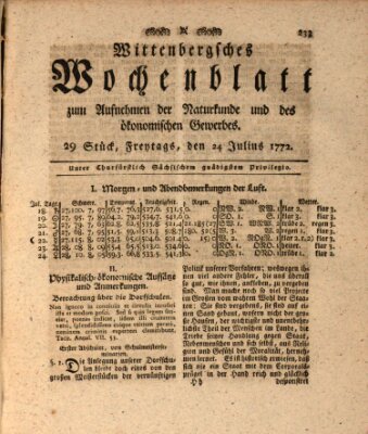 Wittenbergsches Wochenblatt zum Aufnehmen der Naturkunde und des ökonomischen Gewerbes Freitag 24. Juli 1772