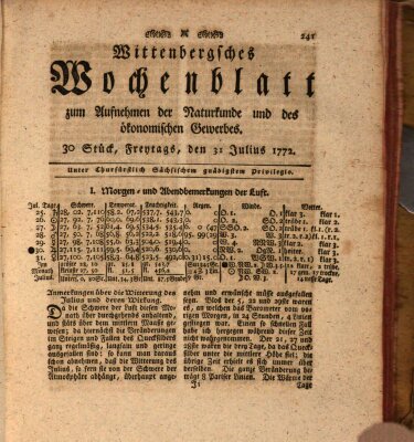 Wittenbergsches Wochenblatt zum Aufnehmen der Naturkunde und des ökonomischen Gewerbes Freitag 31. Juli 1772