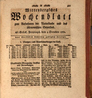 Wittenbergsches Wochenblatt zum Aufnehmen der Naturkunde und des ökonomischen Gewerbes Freitag 9. Oktober 1772