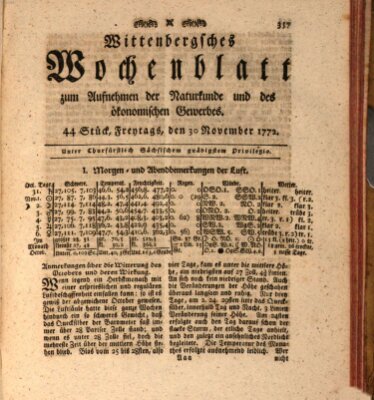 Wittenbergsches Wochenblatt zum Aufnehmen der Naturkunde und des ökonomischen Gewerbes Friday 6. November 1772