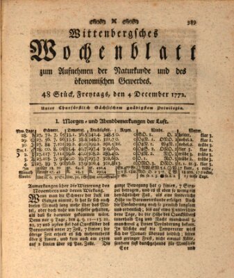 Wittenbergsches Wochenblatt zum Aufnehmen der Naturkunde und des ökonomischen Gewerbes Freitag 4. Dezember 1772