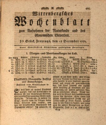 Wittenbergsches Wochenblatt zum Aufnehmen der Naturkunde und des ökonomischen Gewerbes Freitag 18. Dezember 1772