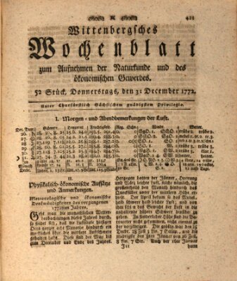 Wittenbergsches Wochenblatt zum Aufnehmen der Naturkunde und des ökonomischen Gewerbes Donnerstag 31. Dezember 1772