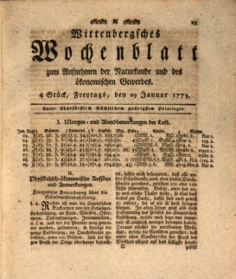 Wittenbergsches Wochenblatt zum Aufnehmen der Naturkunde und des ökonomischen Gewerbes Freitag 29. Januar 1773