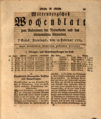 Wittenbergsches Wochenblatt zum Aufnehmen der Naturkunde und des ökonomischen Gewerbes Freitag 19. Februar 1773